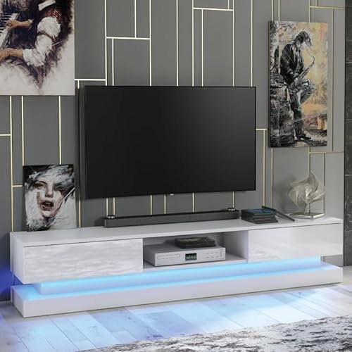 Creative Furniture TV Unit 180cm Sideboard Cabinet Cupboard TV Stand Living Room High Gloss Doors - White, E052