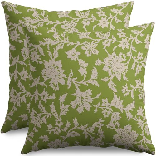 sorfbliss Set di 2 federe per cuscini con stampa floreale vintage, 50 x 51 cm, verde lime, marrone, crema, motivo floreale, stile rustico, decorazione per esterni, per divano e letto