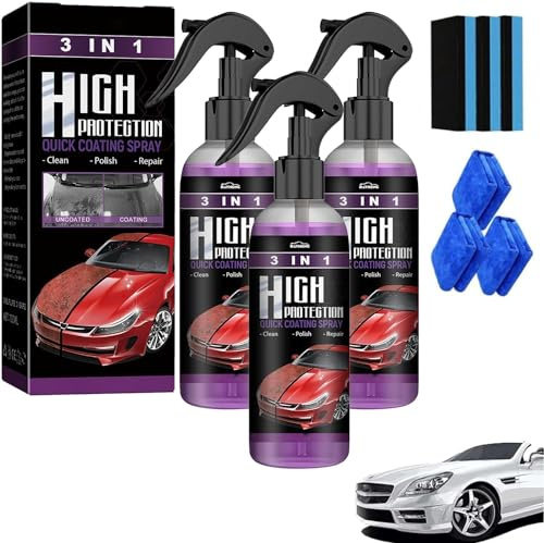 Kidmis Hochschutz 3in1 Spray, Neu 3-in-1 Hochschutz-Spray, Schnelle Auto-Beschichtungsspray, Multifunktionaler Überzug-Erneuerungsagent, Autopolitur (3 Stück)