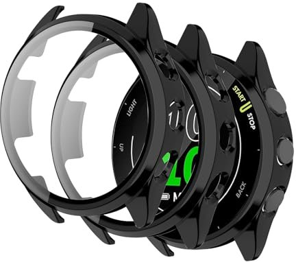 CONAPIKA 2 Pièces Coque pour Garmin Forerunner 165/165 Music, avec HD Protection D'écran, Couverture Complète PC Anti Rayure Anti-Antichoc Bumper Housse, Noir + Noir