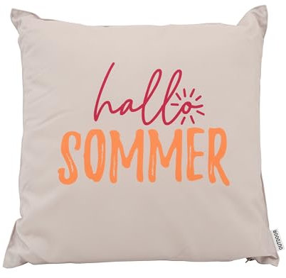 CB Home & Style Outdoor Garten Kissen Wasserabweisend 45x45cm mit Füllung - Sommer (Hallo Sommer - beige/pink/orange)