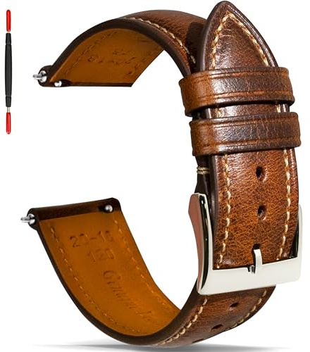 Gomvadr Quick Release Lederarmband, Vintage Öl gegerbt Pull-up Lederband Ersatz Uhrenarmbänder Männer Frauen 14mm 16mm 18mm 19mm 20mm 21mm 22mm 24mm (24mm, Tan/Silver Buckle)