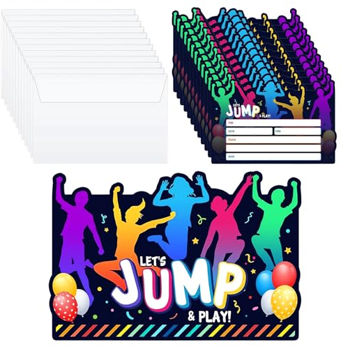 Geburtstagseinladungen Set, 12x Jump-Party Einladungskarten + 12 Umschläge, Einladungskarten zum Kindergeburtstag,Party Geburtstagseinladungen Perfekt für Jungs, Mädchen, Einschulungen & Kinderparty