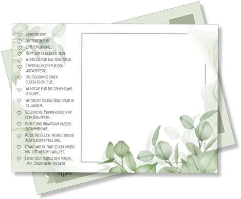 52 Karten Hochzeitsspiel - Postkartenspiel Eukalyptus- 52 Postkarten Briefe in die Zukunft, Geschenk zur Hochzeit, Gästebuch Hochzeit