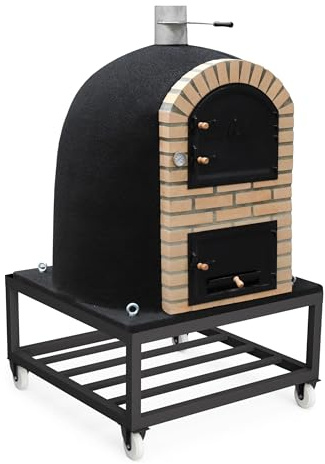 MOVELAR - Holzofen für den Außenbereich, Modell CALDERA BANDAMA (Schwarz - 130 x 130 x 206 cm) – isoliert mit Kork & 3 Keramikmatten, robuster Holzbackofen für den Außenbereich