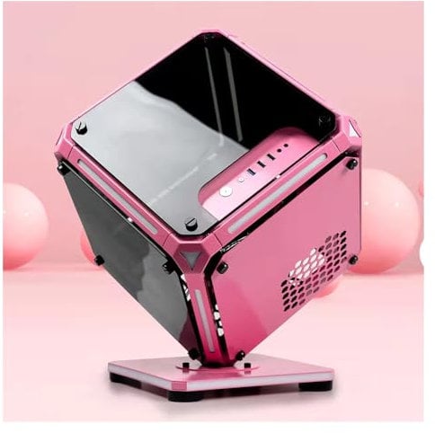upim Computer Cases,Mid-Tower PC Gaming Case M-ATX/Mini ITX - Front I/O USB 3.0 Port - 4 Sides Of Tempered Glass - Multiple RGB Light Strips (Color : Pink)