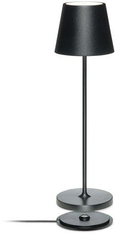 LA VILLE LUMIÈRE SuzieV Lampada LED da Tavolo Ricaricabile e Dimmerabile, Abat-Jour Wireless, Alluminio, Uso Interno/Esterno, 48h Autonomia, 3 Temperature di Luce, LVL (Metal Black)