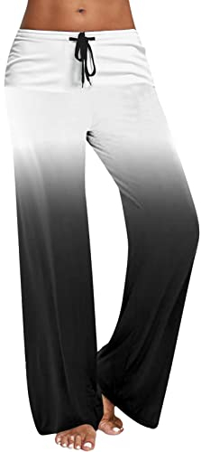 Generisch Track Pants Damen Hohe Taille Taschenstreifen Elastische Taille Bedruckte Lose Yogahose Lässige Lange Hose Leggings Damen Druck (Grey, L)