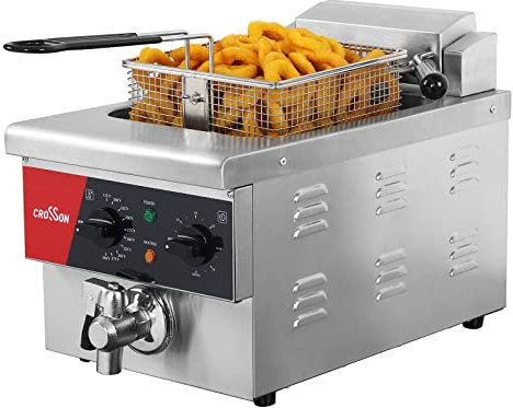 CROSSON 6L Friteuse de comptoir électrique extra large avec drain, minuterie, panier et couvercle pour une utilisation en restaurant Friteuses commerciales 230V, 3000W (6V EU)