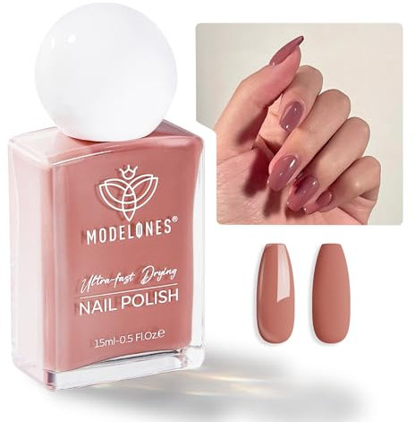 Modelones Quick Dry Nail Polish,Warm Light Brown Shine Fast Drying Nail Varnish, 15 ml Air Dry Nail Art DIY Home Salon Long Last Manicure Gift for Women 0.5 Fl Oz