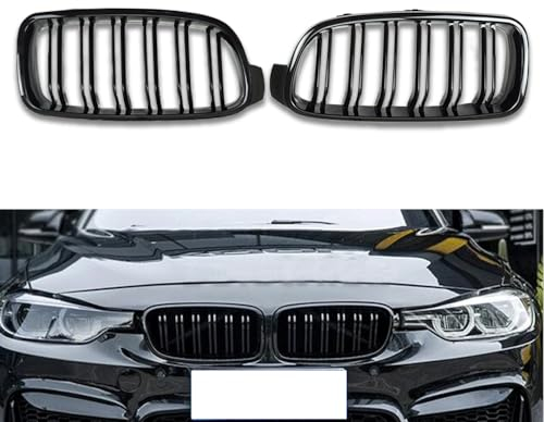 Schwarzer Frontgrill passend für BMW 3er F30 F31 F35 2012-2018 Kühlergrill Schwarz glänzend Doppelbar Gitter (Schwarz)