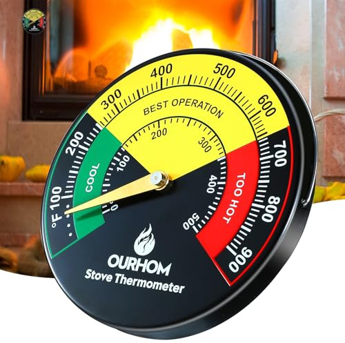 Ourhom Termometro per Stufa a Legna, 9 cm, Termometro Magnetico, Misuratore di Temperatura per Camino, Accessori per Bruciatori a Legna