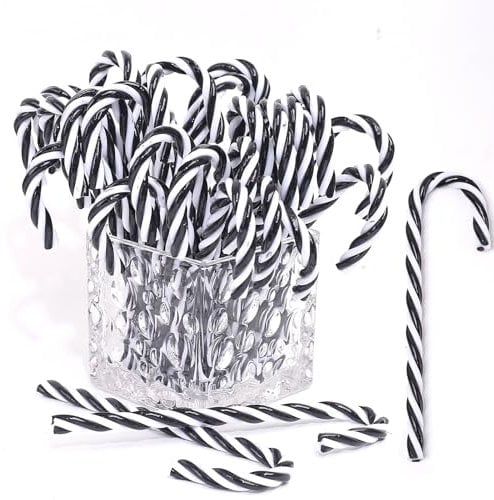 HERZWILD 32 x Black Christmas Tree Decorations Candy Canes for Hanging Christmas Decoration Pendant Candy Cane Ornaments Xmas Tree Hanging (Black, 15 cm (without Hole))