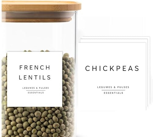 Livabl 420 UK Designed Pantry Labels for Jars - Stylish Minimalist Food White Labels Stickers for Jars | Kitchen Organisation - Durable Design for Long-Lasting Use | Includes Tea Coffee Sugar