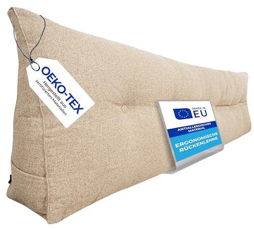 Pillows24 - Rückenkissen für Bett & Sofa mit abnehmbarem, waschbarem Bezug [ 200cm - Milchkaffee ] | Bequemes Keilkissen und Lesekissen fürs Bett | Großes Sofakissen für Rückenlehne und Sofa