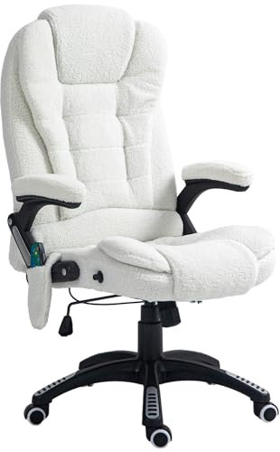 Vinsetto Silla de Oficina con Masaje Vibratorio de 6 Puntos Silla de Escritorio Giratoria con Función Basculante con Calefacción Altura Ajustable Respaldo Reclinable y Mando a Distancia Blanco