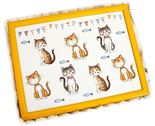 Cat Cushioned Laptray Faithful Friends Yello Kittens Art Padded Laptop Food Tray