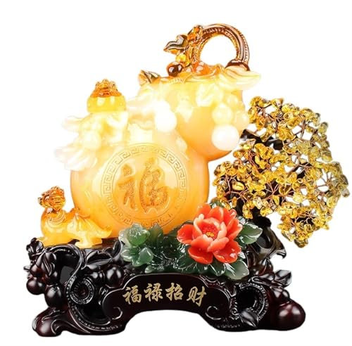 WANGHAI-666 Money Tree Glücksbaum aus Kristall, Glückskürbis, Jadeimitat, Bonsai-Edelsteinbaum, Wohnzimmer, Fernsehschrank, Glücksornament, Einweihungsgeschenk Feng Shui Decor Tree(Gold,Groß)