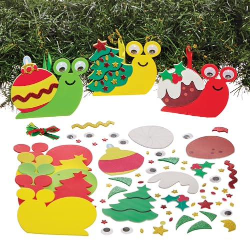 Baker Ross FN336 Christmas Snails Mix and Match Decoration Kits - Pack of 8, Christmas Arts and Crafts for Kids, Christmas Decorations