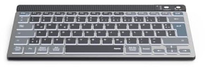 Hama Tastatur kabellos (Multi Device Tastatur mit Funk/Bluetooth für PC, Smartphone, Tablet, beleuchtet, dimmbar, mit Akku, klein, leise Scissortasten, Multimedia Tasten, deutsches QWERTZ-Layout)