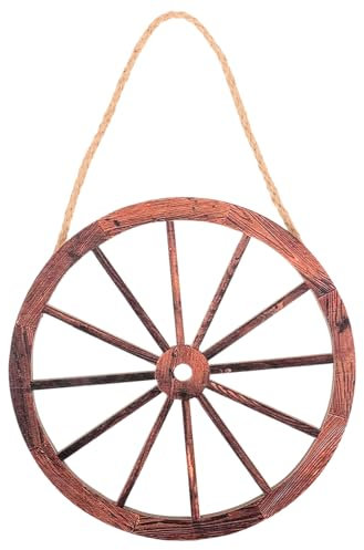 GARVALON Holzwagenrad Wanddeko Vintage Holzrad Hängende Dekoration Wagenrad Wandkunst