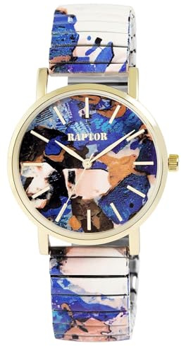Raptor Ausgefallene Damenuhr Bunt Grün Regenbogen | Armbanduhr Damen außergewöhnlich mit Zugarmband | Besondere Damenarmbanduhr – Modische Uhr Frauen Senioren