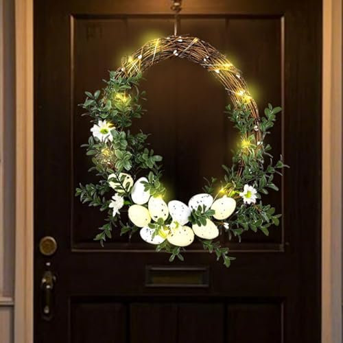 Osterkranz mit Eiern Türkranz Kranz Deko Künstliche Blumenkranz, FrühlingsKranz Dekoration, Ostern Dekorativer Türkranz Hasenförmiger Wandkranz für Osterdeko Frühlingsdeko (30x25x6cm)