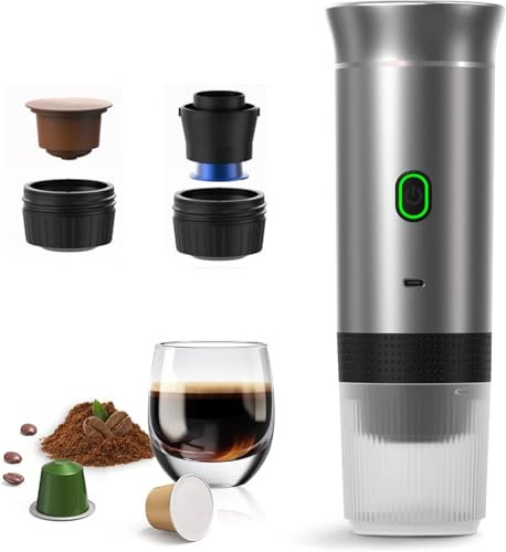 Cafetera Portatil Capsulas 3 en 1 compatible con Nespresso Dolce Gusto Café Molido - Cafetera Portátil Multicapsulas Ideal para Llevar - Maquina Cafe Portatil Pequeña