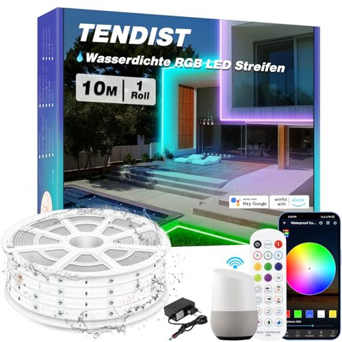 TENDIST 10M Ruban LED Exterieur, IP67 RVB Ruban LED Exterieur Etanche Smart Compatible avec Alexa et Google Assistant, WiFi Bande LED Exterieur 24V pour Balcon, Festiva, Terrasse