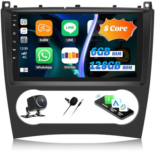 6G+128G 8 Kerne GOHHDL Android Autoradio für Mercedes Benz C Klasse W203 W209 C180 C200 2005-2009 mit Navi Carplay Android Auto,9 Zoll Bildschirm 2Din mit GPS Navi WiFi BT FM/RDS SWC Rückfahrkamera