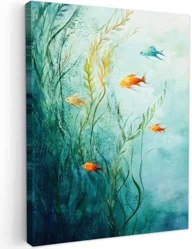 MuchoWow© Bilder 30x40 cm Wohnzimmer Deko Modern Wandbild Kunstdruck auf Leinwand Bild Schlafzimmer über Bett Room Decor Geschenke Wasserpflanzen - Fische - Bunt - Wasser