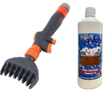 SUDS-ONLINE Swimming Pool/Hot Tub Filter Cartridge Cleaning Kit, Hand-Held Brush Tool with 1L Cleaner Solution