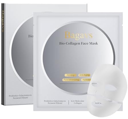 Bagavs Maschera Viso al Collageno Confezione da 4, Trattamento Antirughe, Riduzione Pori, Idratazione Intensa