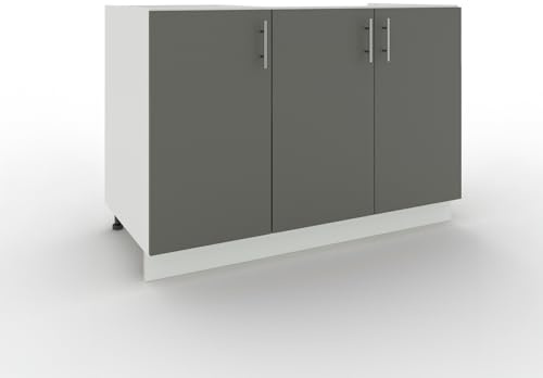 JD Greta Adjustable Kitchen Sink Base Unit - 1200mm - Sink Cabinet with Doors (No Worktop) - Grey Matt