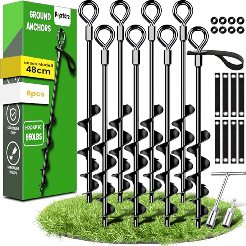 Bodenanker 48 cm, 8er-Pack erdanker mit strapazierfähigen Gurten