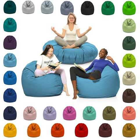 GlückBean 2in1 Sitzsack mit Füllung – XXL Bean Bag Indoor & Outdoor – Wasser & Schmutzabweisend, Ergonomisch & Wetterfest – für Kinder & Erwachsene zum Gaming & Relaxen (Hellblau, 145 cm Durchmesser)