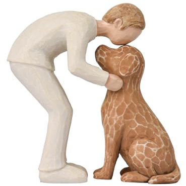 GphanSlph Boy Hugging Brown Dog Figurine - 5.3 Inch Resin Sculpture | Resin Sculpture of Man Embracing His Pet, Sympathy Memorial Gift for Male Dog Owners, Home Tabletop Decor