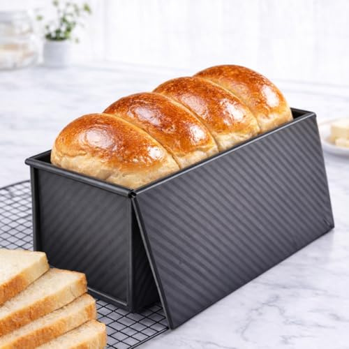 Brotbackform mit Deckel, 2,6L Toastbrotform aus Kohlenstoffstahl, Kastenform Antihaftbeschichtet, Pullman Loaf Pan mit Belüftung für knuspriges Brot, Kastenbrotform für 1000g, Backform für Sauerteig