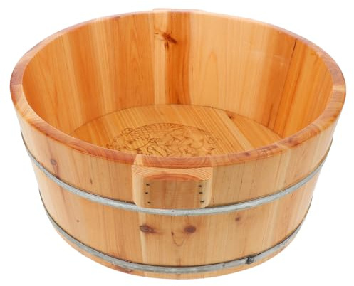 SEWACC Wooden Pedicure Bowl Foot Soaking Bath Basin with Deep Design for Full Coverage and Relieving Fatigue Foot Spa Tub for Sauna and Traveling Brown Wood