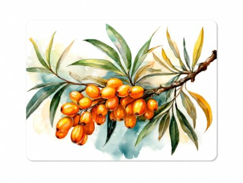 Blumiges Platzset mit Korkunterseite – 40 x 30 cm, 1x Sanddornzweig Emma | langlebende Alternative zu Tischdecken – Schützt den Esstisch vor Kratzern – Pflegeleichter Eyecatcher – Seaside No.64
