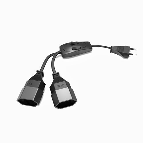 Eurostecker Verlängerungskabel, 2 in 1 Schuko Verlängerung Kurz, Flachstecker Verlängerung mit Schalter, Euro Verlängerung Netzkabel 250V/2.5A (Schwarz)