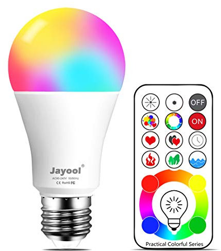 Jayool 10W E27 120 Couleurs LED RGBW Ampoule Changement de Couleur Télécommande (3ème génération), Timing et Dimmable RGB+lumière du Jour Blanc(6500K) Edison Screw (Lot de 1)