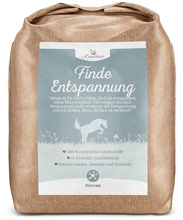 Krauterie Finde Entspannung für Pferde (4000 g) | Artgerechtes Ergänzungsfutter für Pferde in Spitzenqualität - frei von Zusatzstoffen, getreidefrei, zuckerfrei, melassefrei