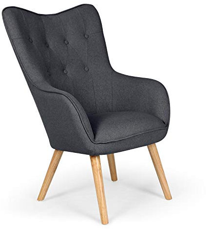 Chaise/Fauteuil Scandinave Gris foncé Capitonné | Assise Confortable en Tissu et Pieds en Bois | Modèle Klarys | L67 x P75 x H100 cm