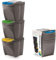 KrysGo 20 Litre Large Stackable Recycling Sorting Colour Coded Plastic Bins with Hinged Lids (Grey, Set of 3)