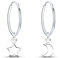 925 Silber Ohrringe Damen Creolen mit Anhänger Mond und Stern Ohrhänger Kreolen Durchmesser 16mm Ohrringe für Frauen und Mädchen