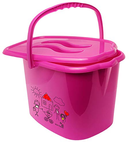 alles-meine.de GmbH Eimer/Windeleimer mit Deckel + Tragegriff - pink - rosa kleine Familie - gemalt Bieco - geruchsdicht - Putzeimer - Windeln Babywindeln - Geruch - Geruch..