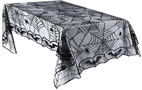 LAEMILIA Halloween Tischdecke Spitze Deko Fledermaus Spinnennetz Gothic Party Horror Bankett Abdeckung (One size, Schwarz-0494)
