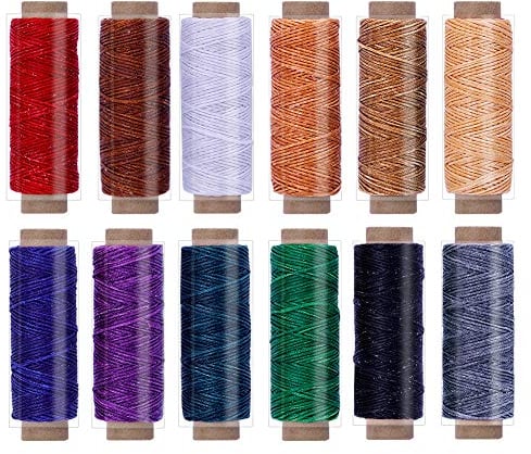Leder Faden Set, 12 Farben Wachsfaden, Leder Nähen Faden, Bunte Nähgarn Leder Garn für Leder Handwerk Nähen Buchbinden DIY