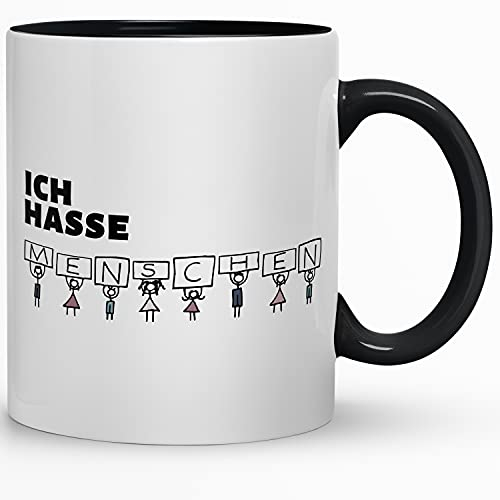 Kaffeebecher24 - Tasse mit Spruch - Tasse ich hasse Menschen - Spülmaschinenfest - Made in Germany, 330 ml (Menschen schwarz)